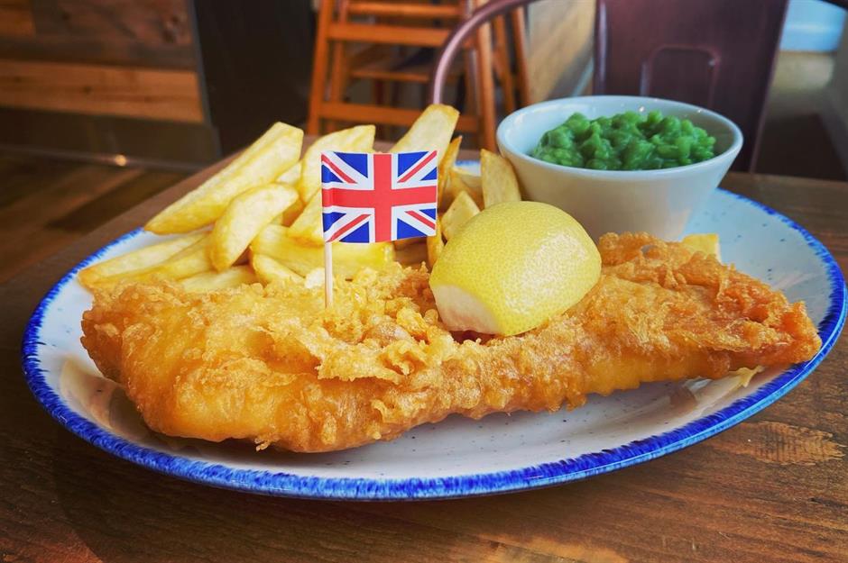 Fresh fish and chips with salt and vinegar in Coulsdon